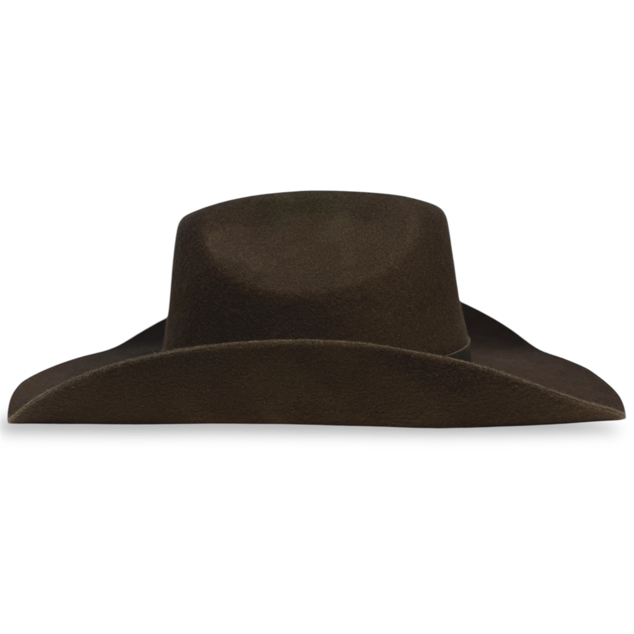 Opposite side view of a handcrafted gray cowboy hat.